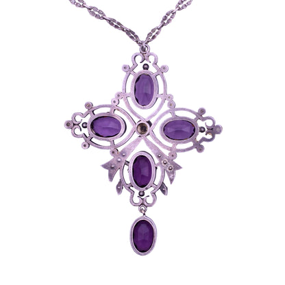Amethyst Glass & Pearl Pendant Necklace Back