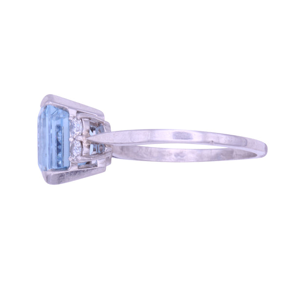 Vintage Aquamarine and Diamond Platinum Ring  Side