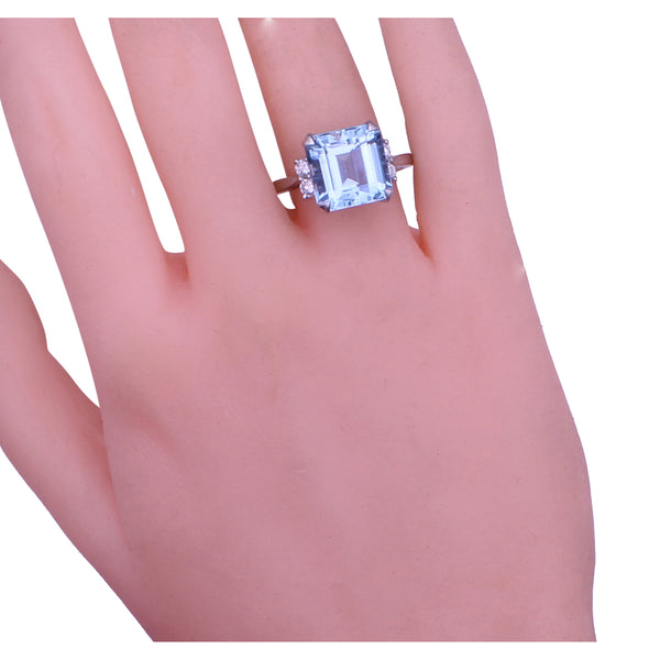 Vintage Aquamarine and Diamond Platinum Ring  Worn