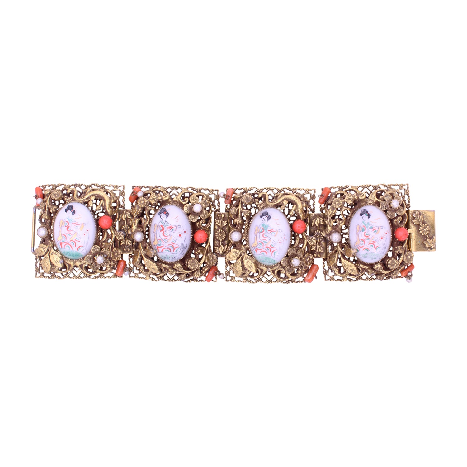Exceptional Mid-century Geisha Girl Filigree Bracelet
