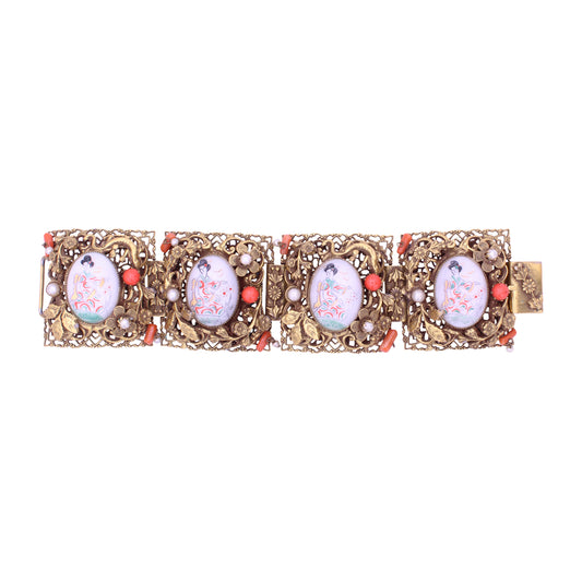 Exceptional Mid-century Geisha Girl Filigree Bracelet