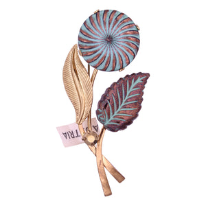 Austria Turquoise Enamel and Copper Glass Flower Brooch Pin