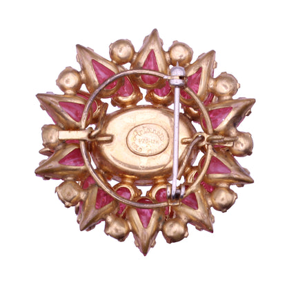 Antionette Pink Glass and Opal Glass Cabochon Pin Brooch Pendant Back