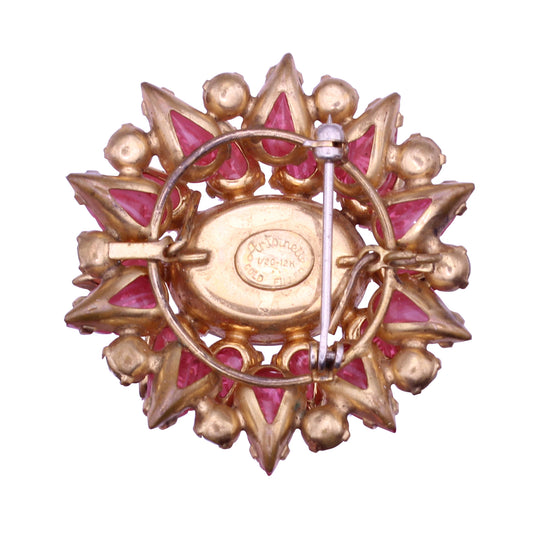 Antionette Pink Glass and Opal Glass Cabochon Pin Brooch Pendant Back