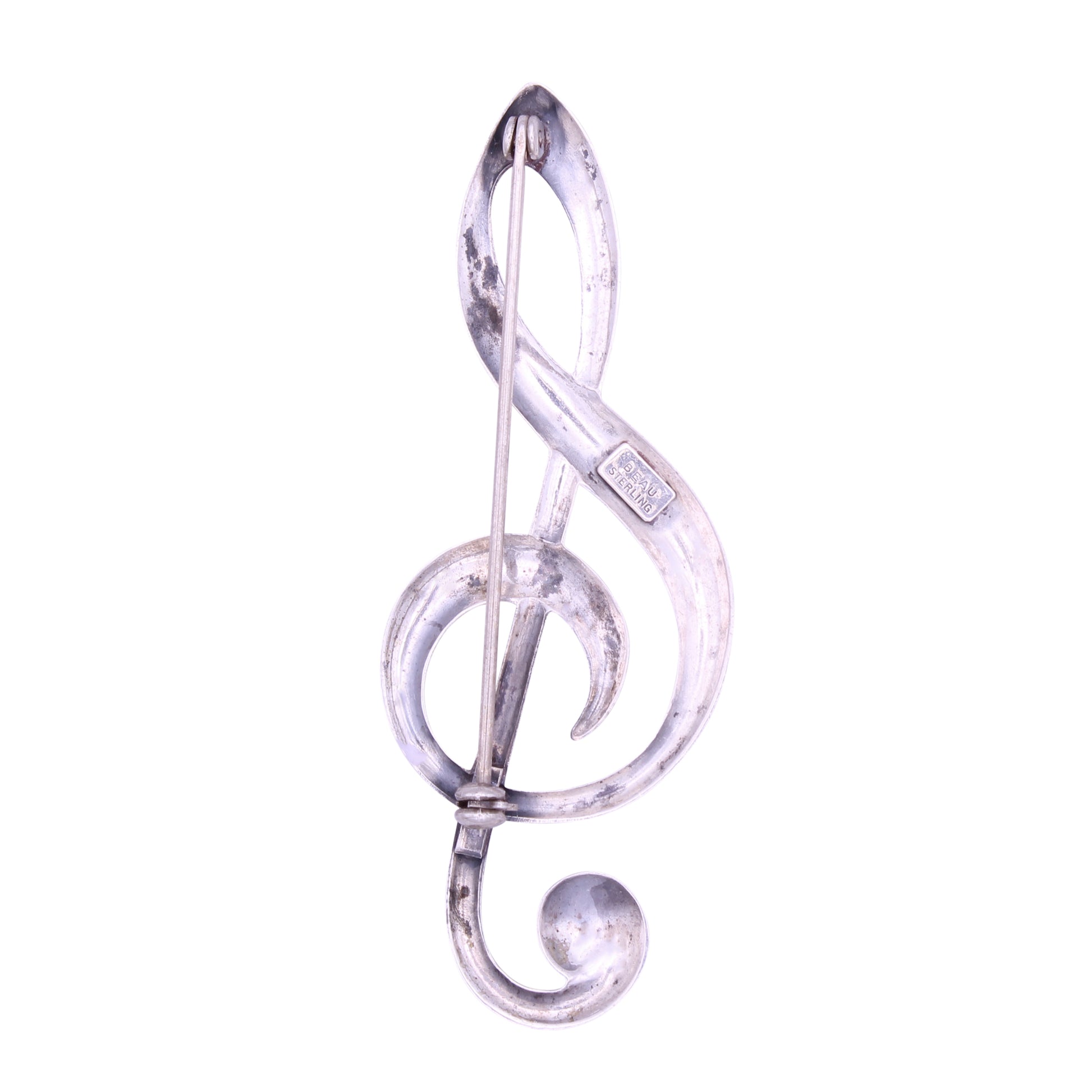 Beau Sterling Music Treble Clef Brooch Pin Back