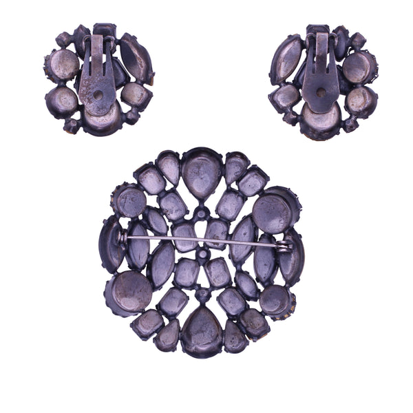 Stunning Black Diamond Rhinestone Pin Brooch and Earrings Back