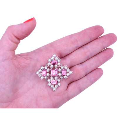 Pretty in Pink Bogoff Rhinestone Pin Brooch Held