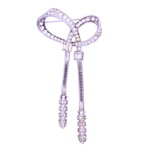 Vintage 1940s Boucher Rhinestone Bow Pin Brooch