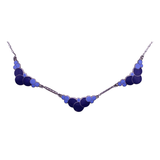 Art Deco  Sterling Blue Enamel Bubbles Necklace Close