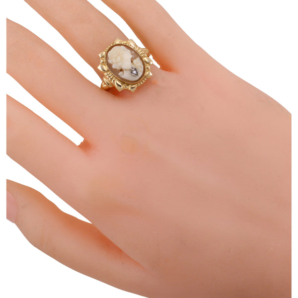 Cameo Diamond Habille 10k Gold Ring Worn