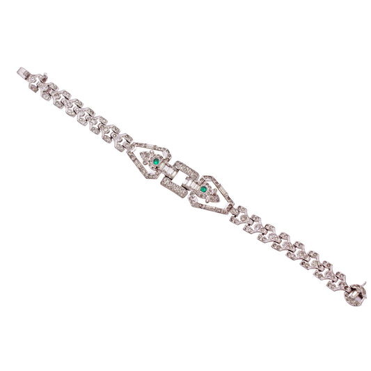 Art Deco Camphor Glass and Rhinestone Bracelet Front