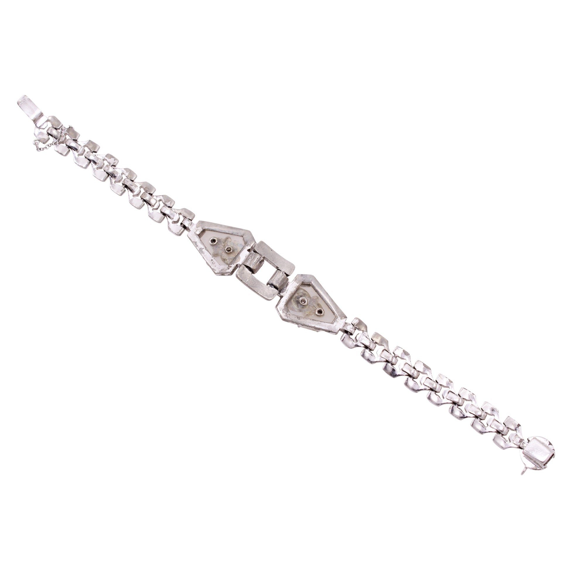 Art Deco Camphor Glass and Rhinestone Bracelet Back