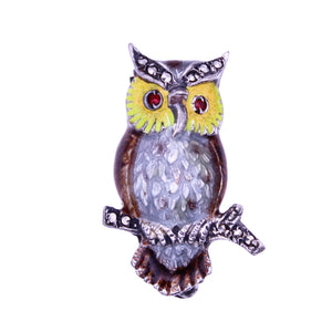 Alice Caviness Sterling Enamel Owl Pin Front
