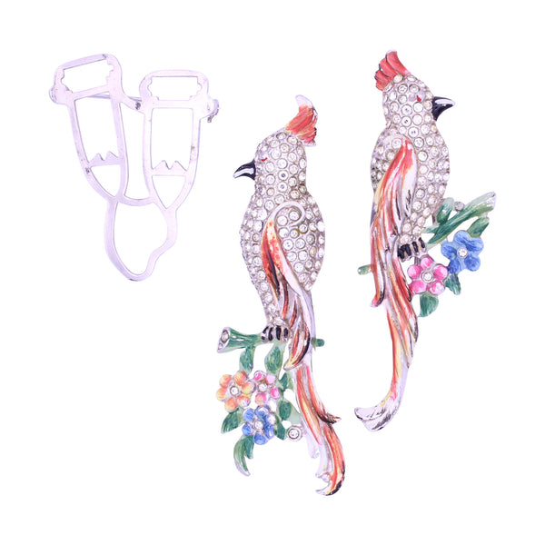 Coro Enamel Cockatoo Birds Duette Fur Pin Clips Seperated