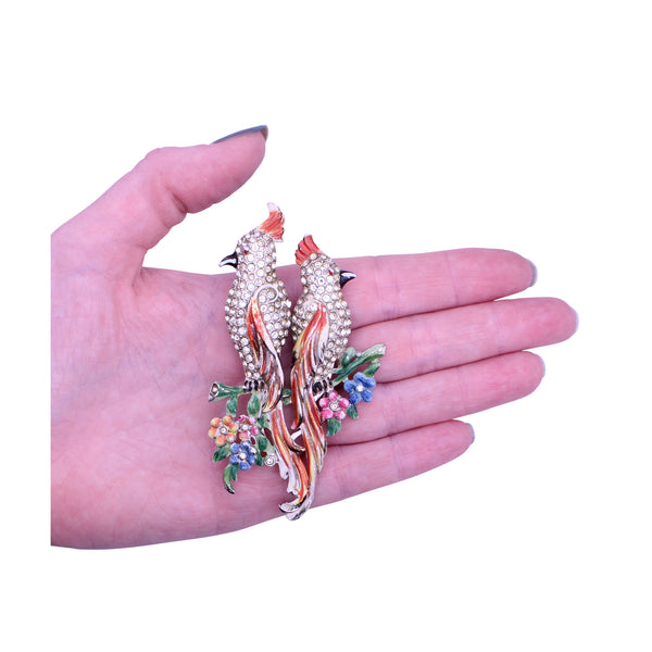 Coro Enamel Cockatoo Birds Duette Fur Pin Clips Held