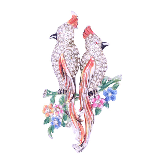 Coro Enamel Cockatoo Birds Duette Fur Pin Clips