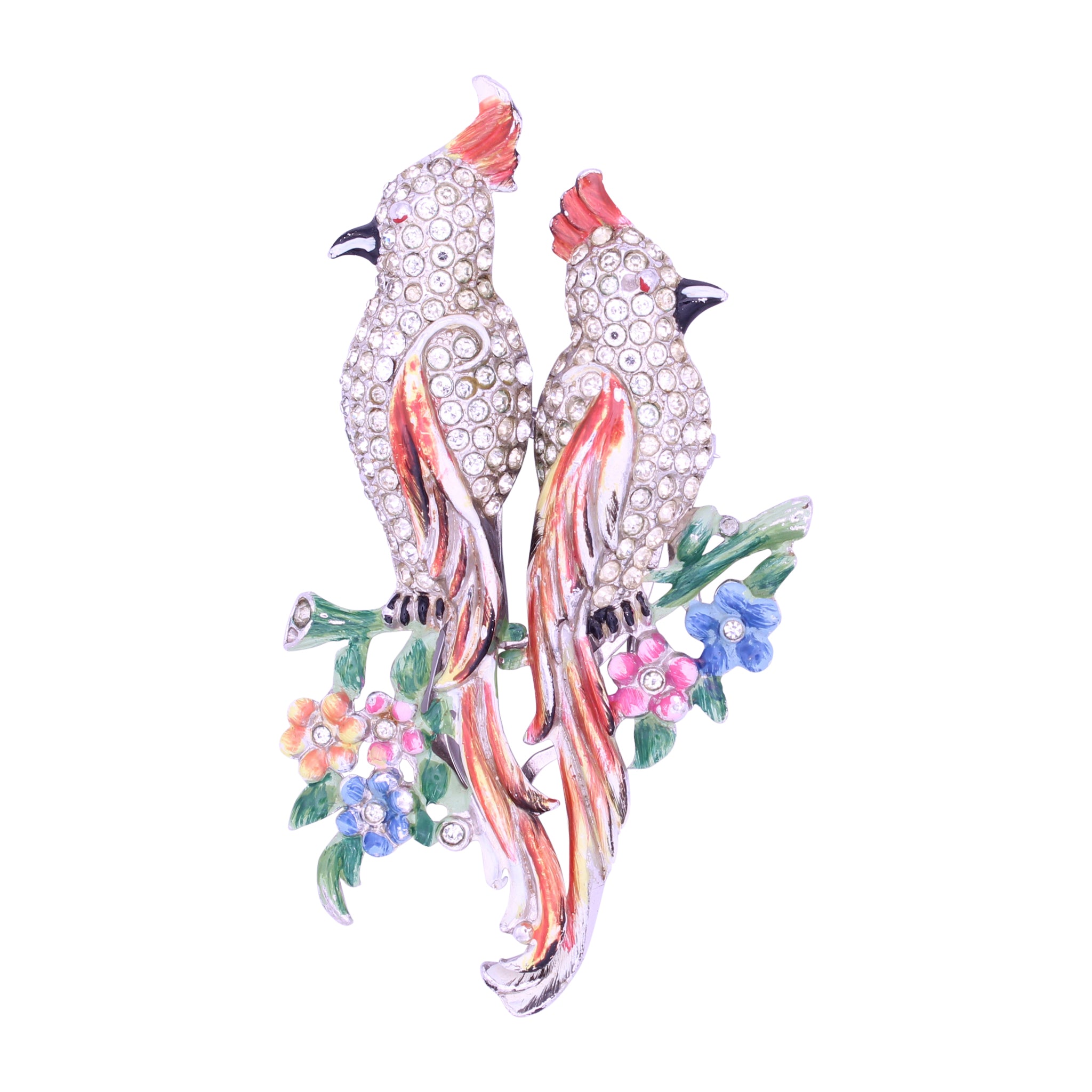 Coro Enamel Cockatoo Birds Duette Fur Pin Clips