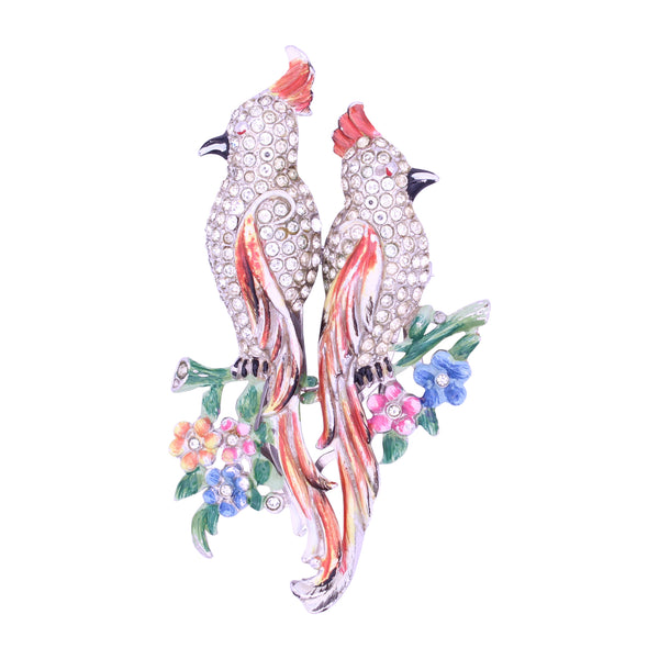 Coro Enamel Cockatoo Birds Duette Fur Pin Clips