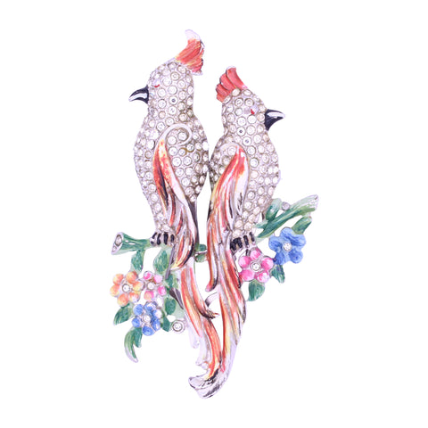 Coro Enamel Cockatoo Birds Duette Fur Pin Clips