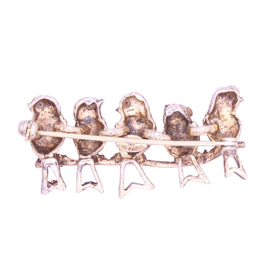 Danecraft Sterling Vermeil Birds on a Branch Brooch Pin Back