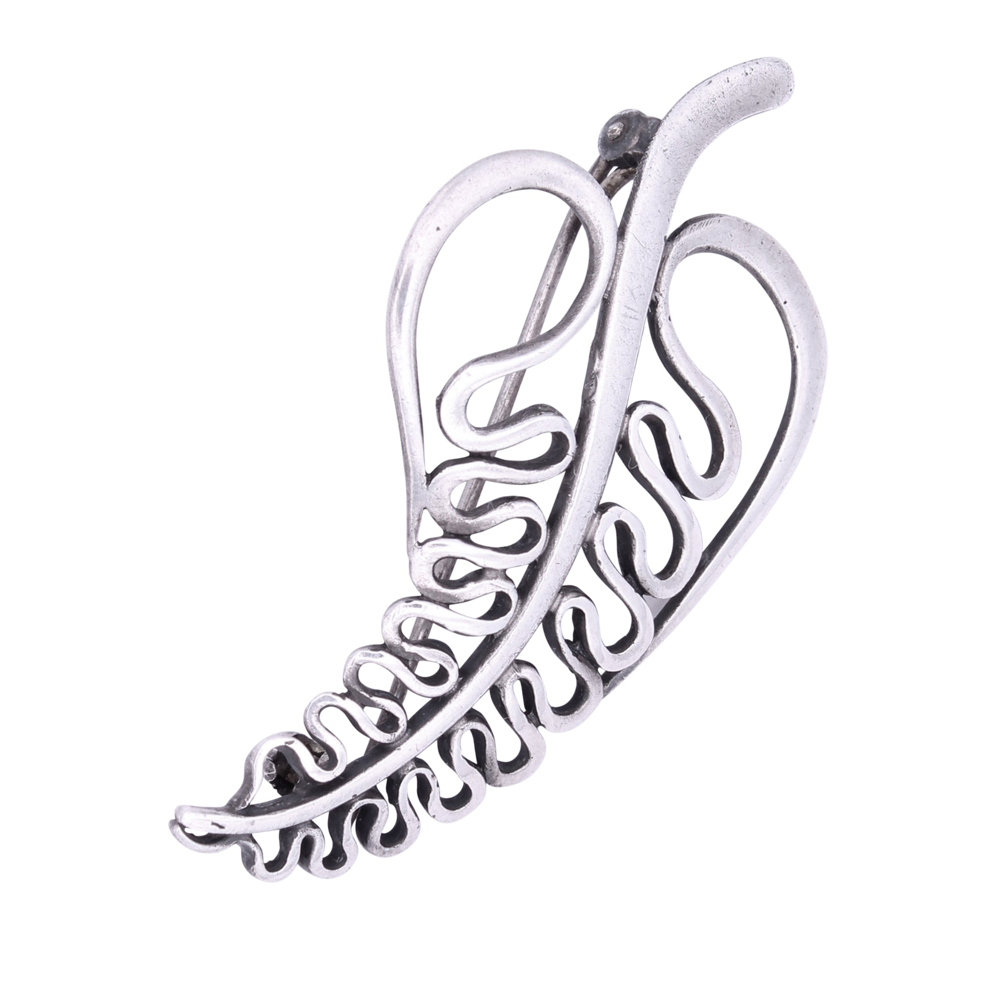 Vintage Just Andersen Denmark Sterling Silver Leaf Pin Brooch