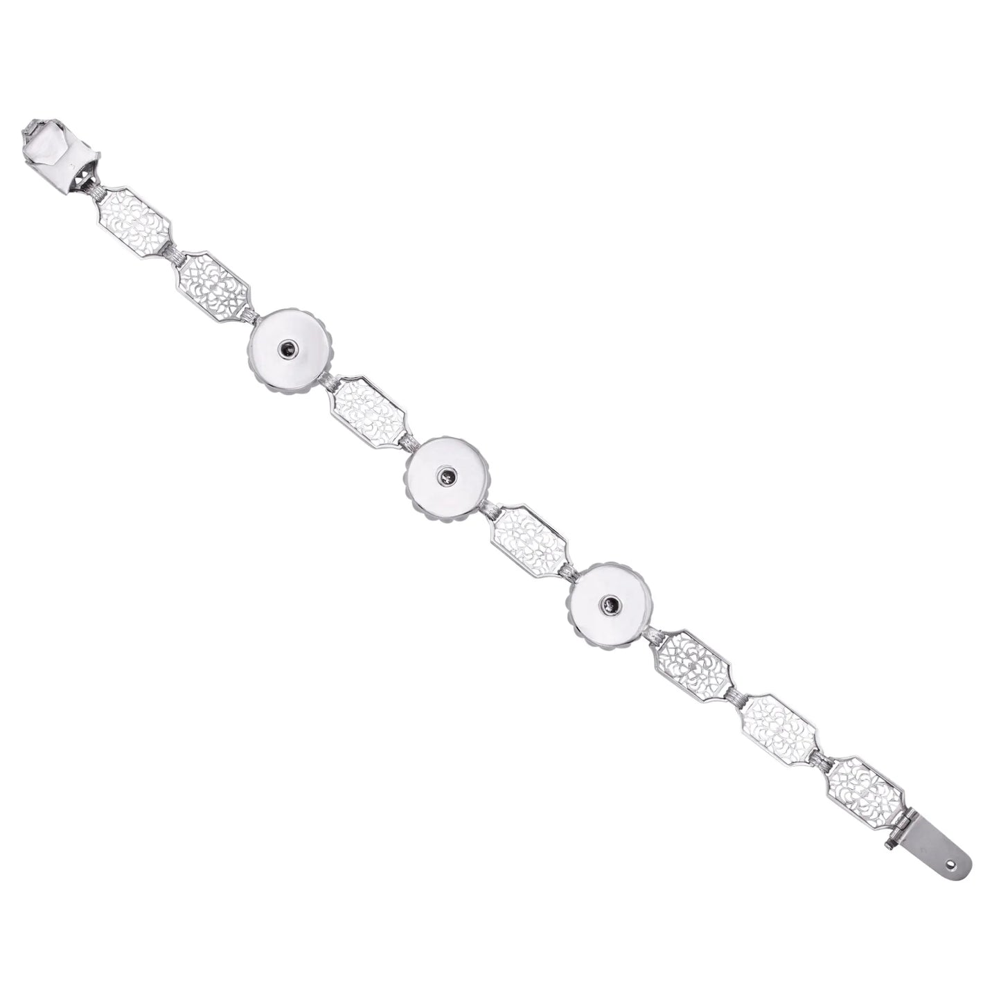 Art Deco 14k White Gold Filigree Rock Crystal and Diamond Bracelet Back