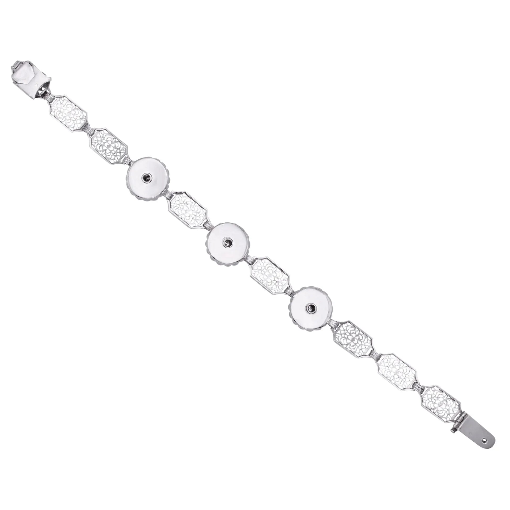 Art Deco 14k White Gold Filigree Rock Crystal and Diamond Bracelet Back