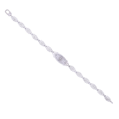 Art Deco 14k Gold, Diamond and Rock Crystal Filigree Bracelet