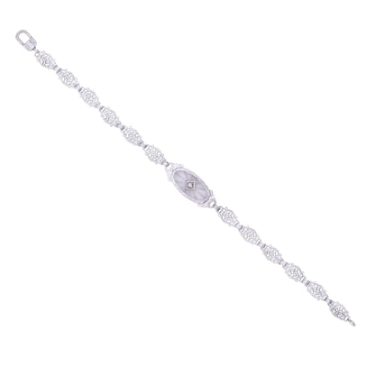 Art Deco 14k Gold, Diamond and Rock Crystal Filigree Bracelet