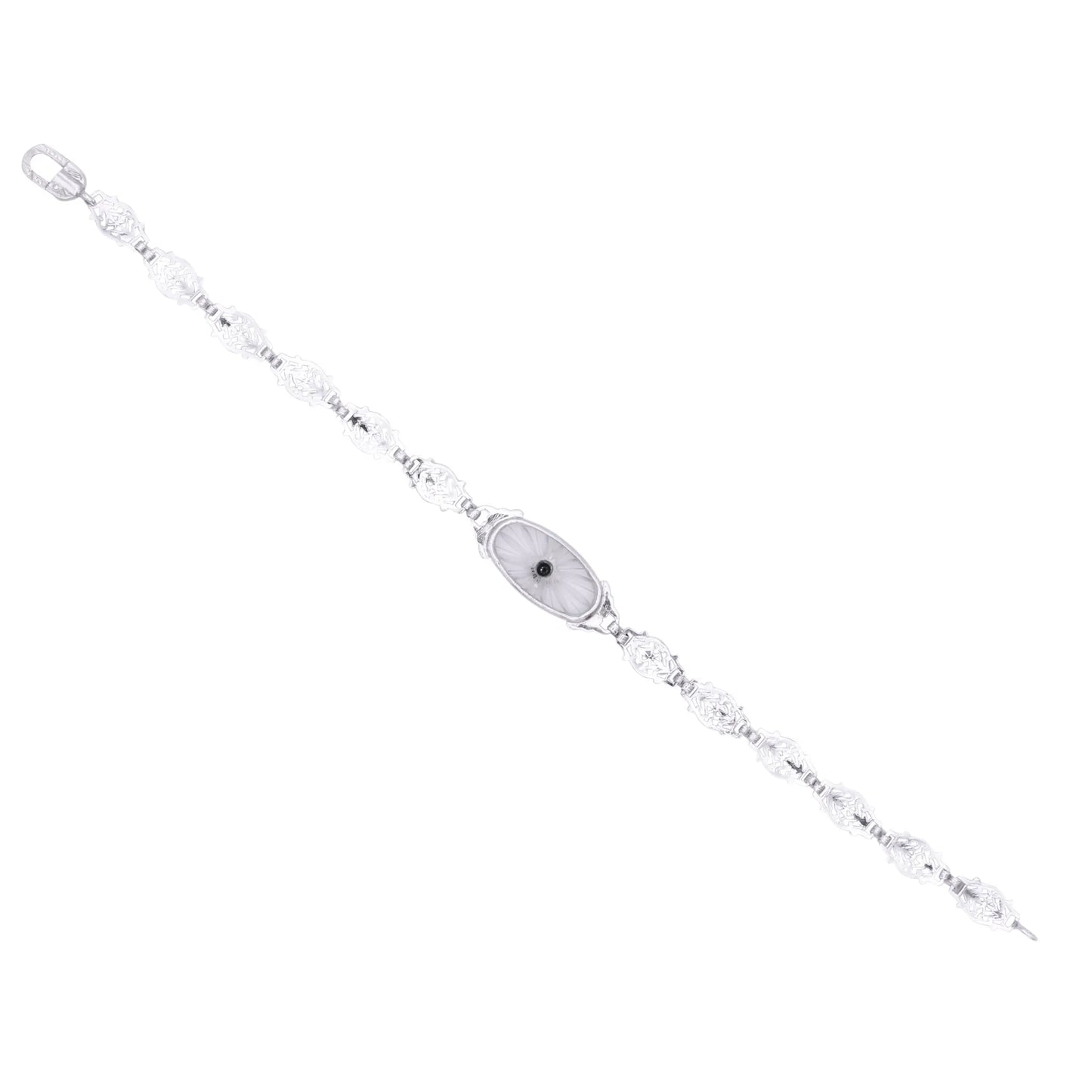 Art Deco 14k Gold, Diamond and Rock Crystal Filigree Bracelet Back