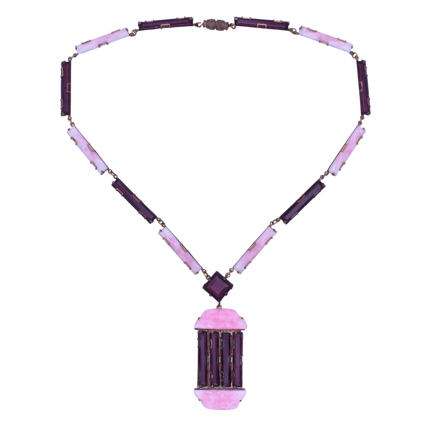Art Deco Amethyst and Pink Glass Necklace Full