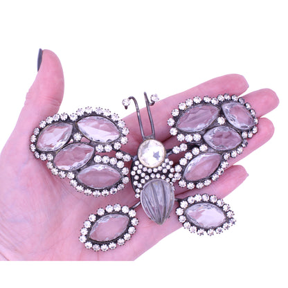 William de Lillo Massive Rhinestone and Glass Stone Butterfly Pin Brooch Held