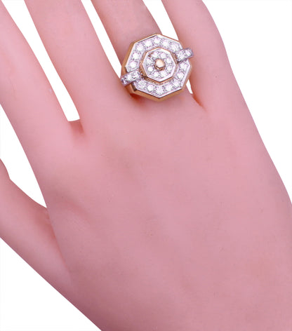 Vintage 18k Yellow and White Gold Diamond Cluster Ring Worn