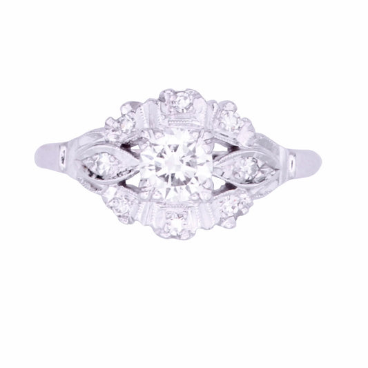 Vintage .5ct Diamond 14k White Gold Ring Front