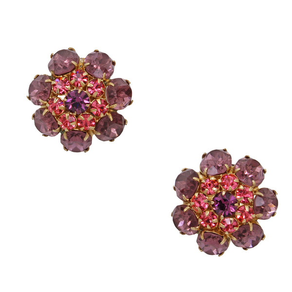 Vintage Amethyst and Pink Rhinestone Earrings Front