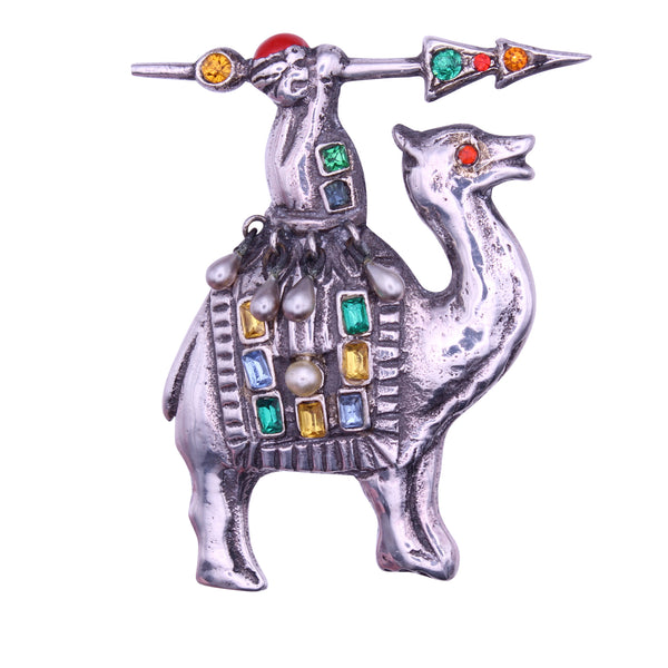 Estabell Sterling Rhinestone Warrior  on a Camel Pin Brooch Front