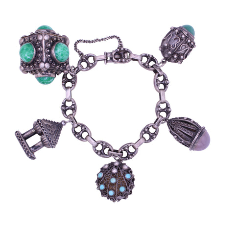 Franconeri Italian Silver Etruscan Style Charm Bracelet with Two Perfumes