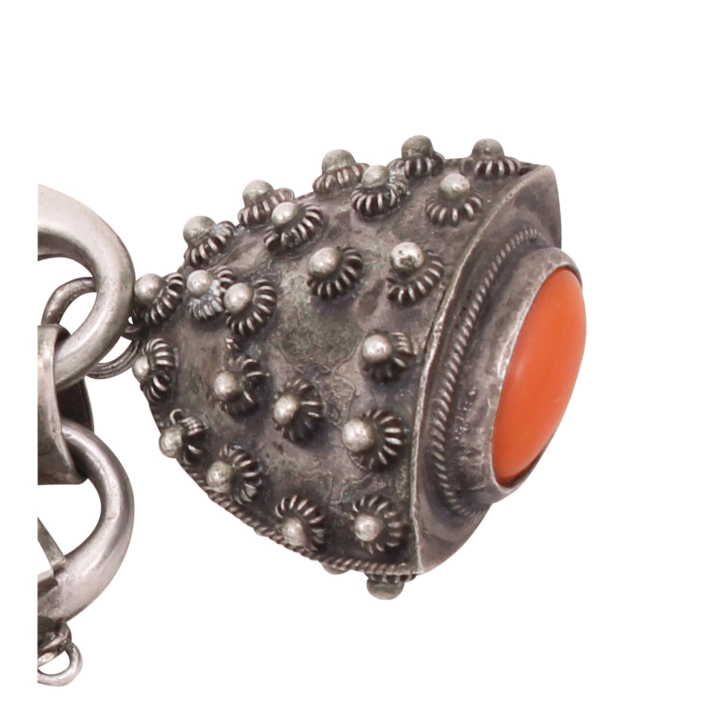 Coral Italian Silver Etrusan Style Charm 