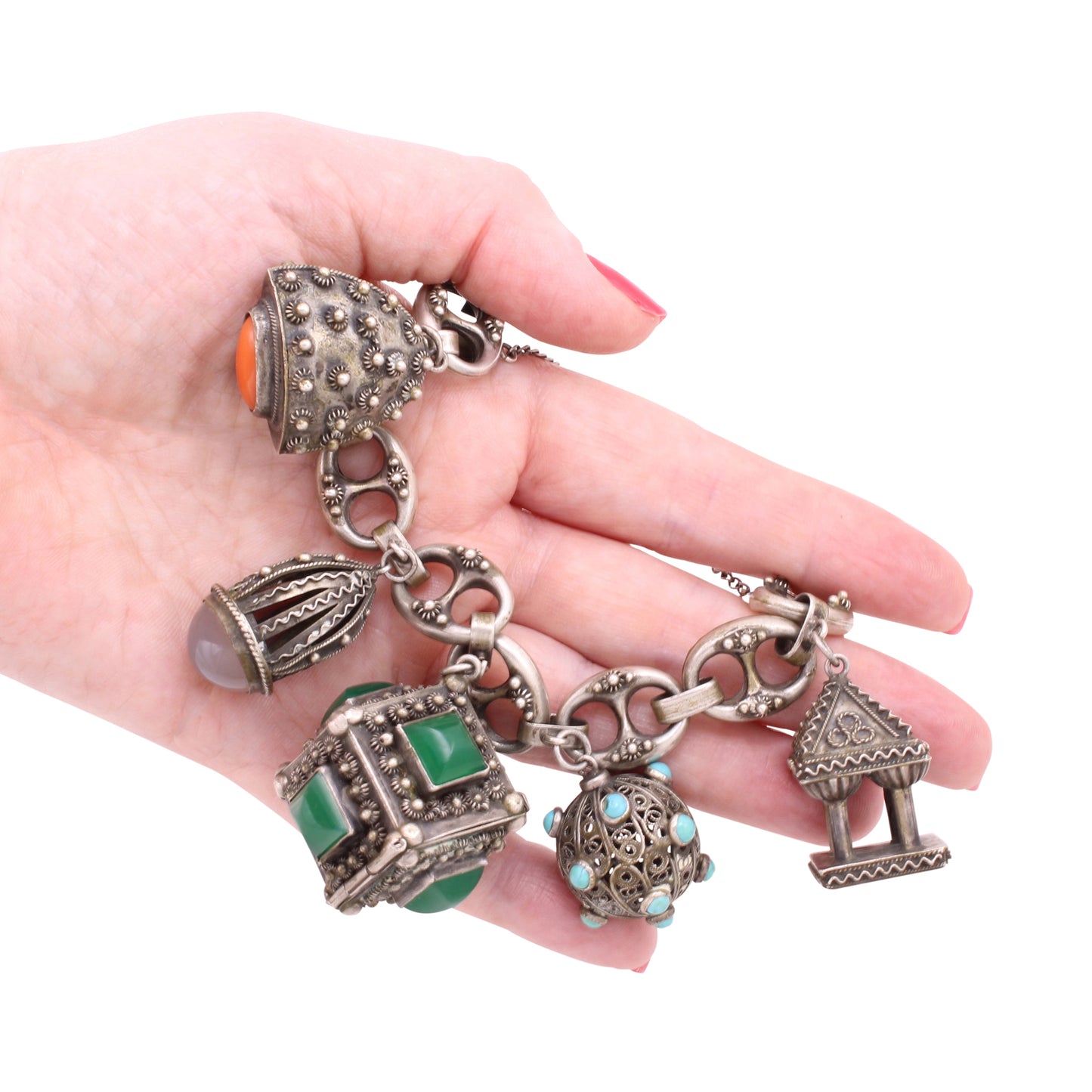 Franconeri Italian Silver Etrusan Style Charm Bracelet with Perfume Held