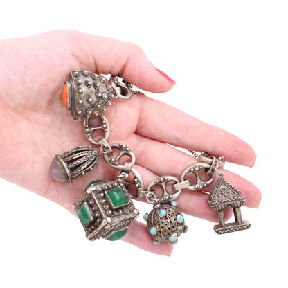 Franconeri Italian Silver Etrusan Style Charm Bracelet with Perfume Held
