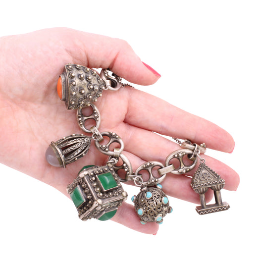 Franconeri Italian Silver Etrusan Style Charm Bracelet with Perfume Held