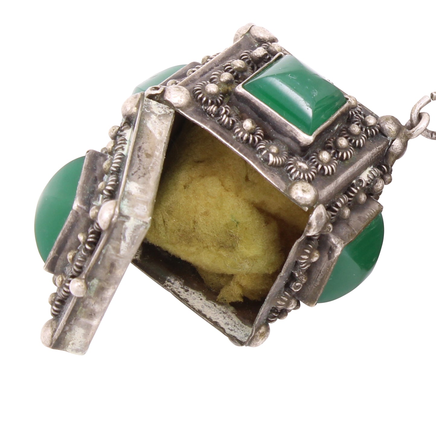 Glass Chrsysoprase Italian Silver Etrusan Style Charm with Perfume
