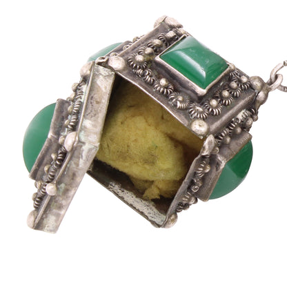 Glass Chrsysoprase Italian Silver Etrusan Style Charm with Perfume