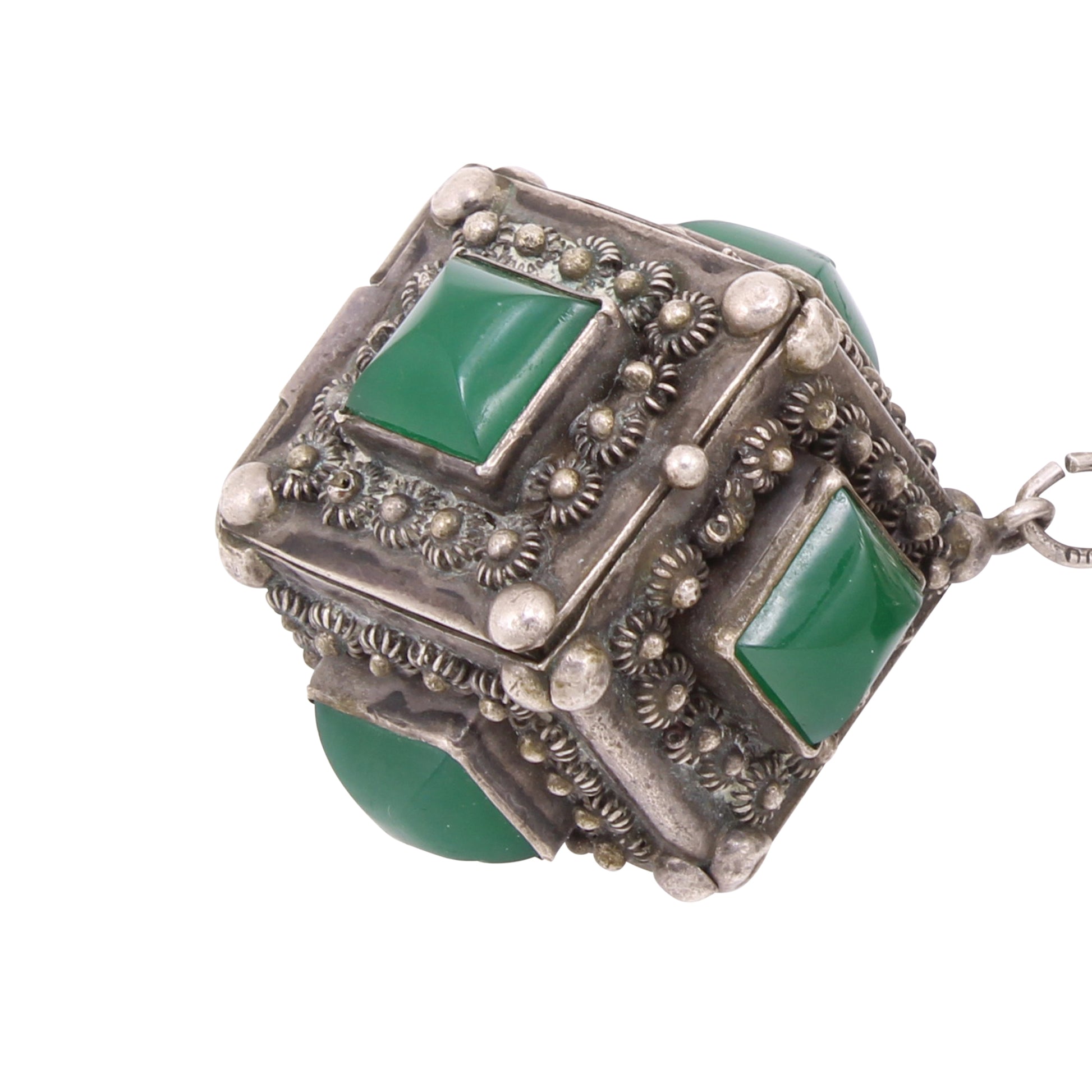 Glass Chrysoprase Italian Silver Etrusan Style Charm