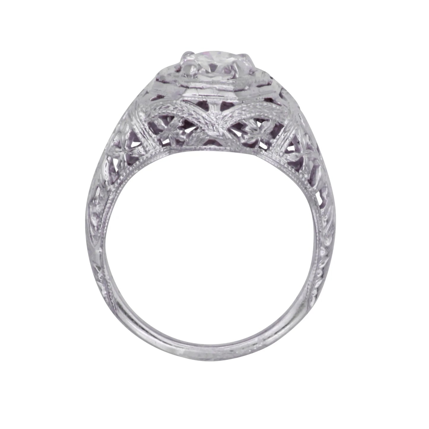 Art Deco 14k White Gold Filigree .67ct Diamond Ring Side