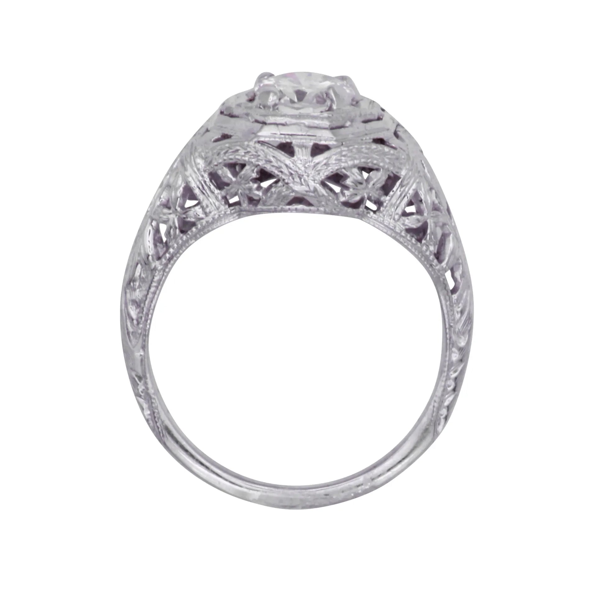 Art Deco 14k White Gold Filigree .67ct Diamond Ring Side