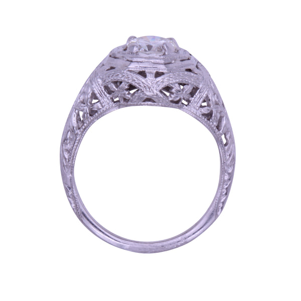 Art Deco 14k White Gold Filigree .67ct Diamond Ring Side