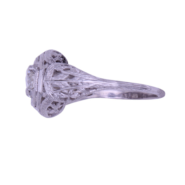 Art Deco 14k White Gold Filigree .67ct Diamond Ring Side