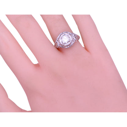 Art Deco 14k White Gold Filigree .67ct Diamond Ring