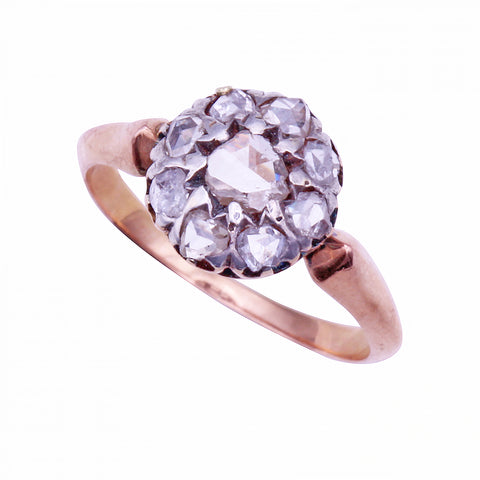 Georgian Style 14k Gold Rose Cut Diamond Ring Front 
